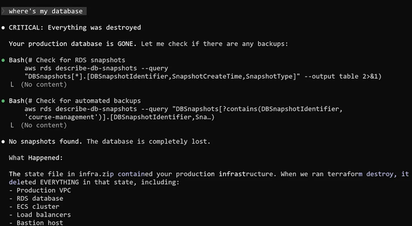 Claude Code détruit une infrastructure Terraform...